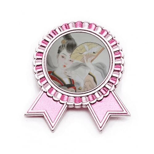 Broche de beauté pliable motif éventail chinois en métal rose de taille M pour femme