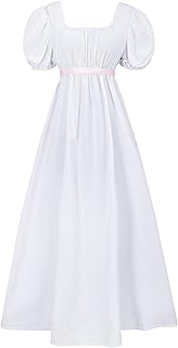 Regency Dresses for Women with Satin Sash Ruffled Puff Sleeve Empire Waist Dress Gown - Buy now