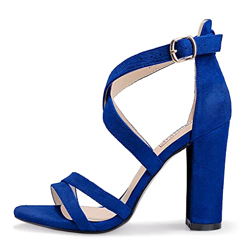 Idifu Women's Chunky Heel Sandal Strappy Open Toe Ankle Strap Dress Shoes For Women Bridesmaid Ladies In Wedding Evening Homecoming Prom (Royal Blue Suede, 7.5 M Us) #TOP4