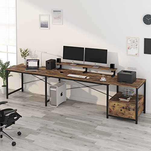 L Shaped Computer Desk With Drawers, Corner Gaming Desk With Monitor Stand, Computer Desk Home Office Desk With Storage Shelves, 2 Person Desk With Printer Space, Easy To Assemble, Rustic Brown #TOP4