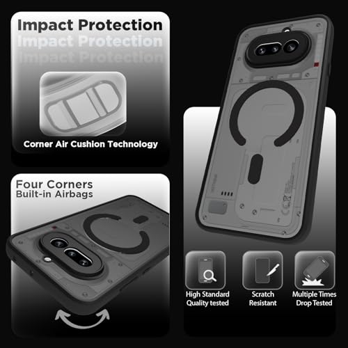Image of RIGGEAR Shockproof Sleek Hybrid Armor Magnetic Back Cover Case Compatible with MagSafe Accessories for Nothing Phone 4a 5G (Smoke Black Matte PC + Black TPU Bumper)