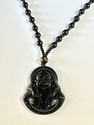 Real Laughing Buddha Black Jade Stabilized Turquoise Bodhisattva Amulet Talisman Pendant 24" Bead Necklace Carved Long Large Boho Chain Genuine Certified Grade A Jadeite Hand Crafted, Jade Medallion3