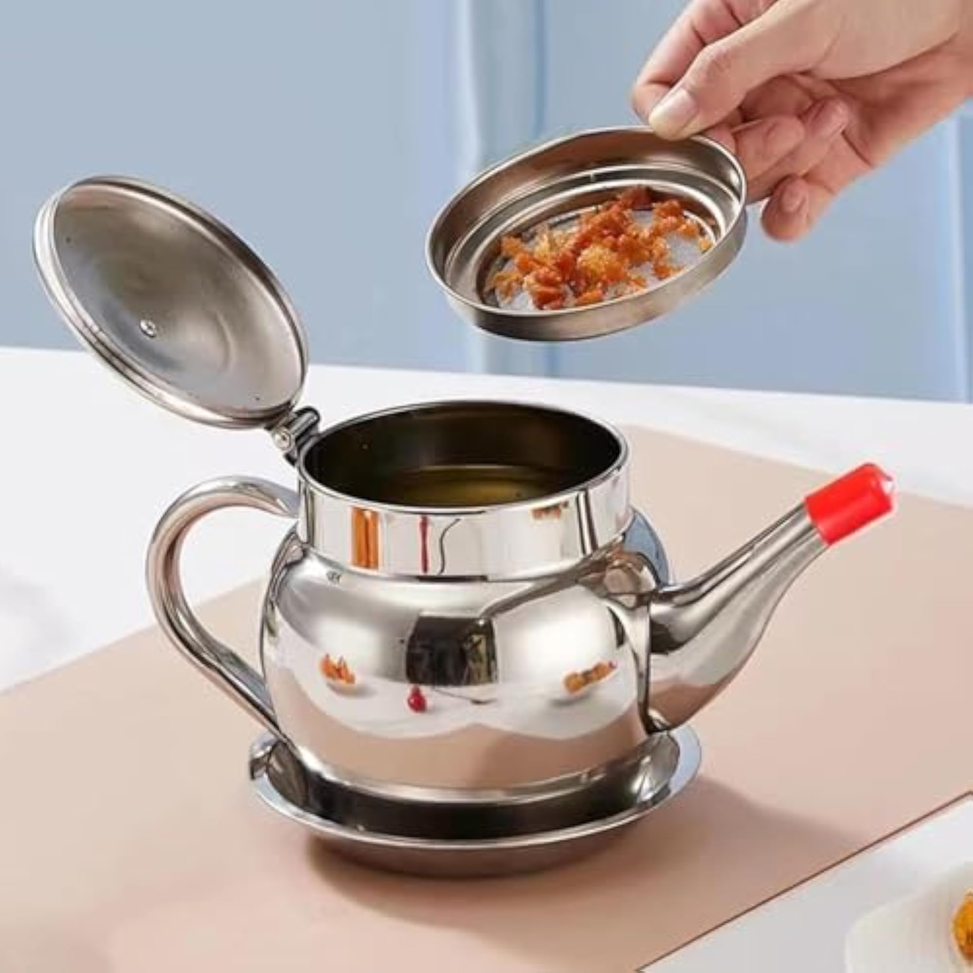 Stainless Steel Oil Dispenser Bottle with Filter Pot, 1000ml