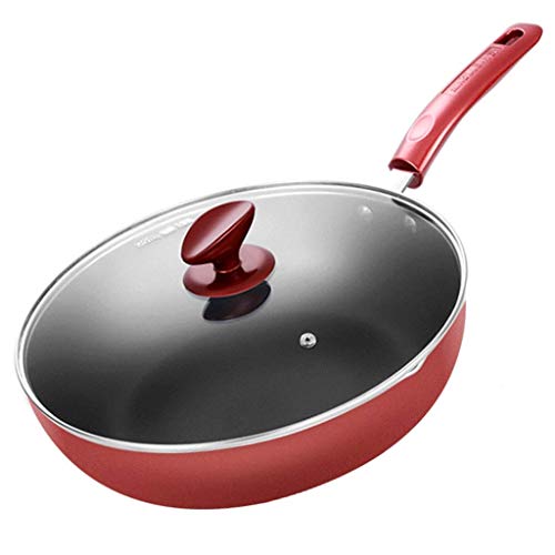 Sartén, aluminio forjado sartén | con tapa de vidrio Pan | fácil de limpiar Revestimiento antiadherente |Guía lateral doble de aceite |Adecuado for toda la inducción Placas AAA ~ (Tamaño: 30 cm Vino t