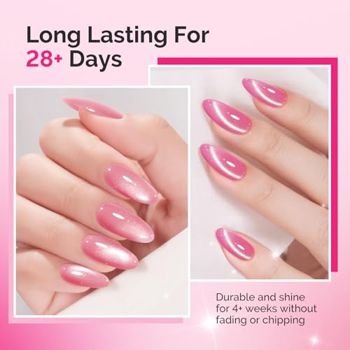 Image of MelodySusie Pink Gem Cat Eye Gel Set Cat Eye Gel Nail Polish Set 6 Pcs, 0.26 Fl Oz Glitter Holographic Magnetic Nail Polish with Magnet, UV Nail Polish for Nail Art Manicure Salon DIY at Home