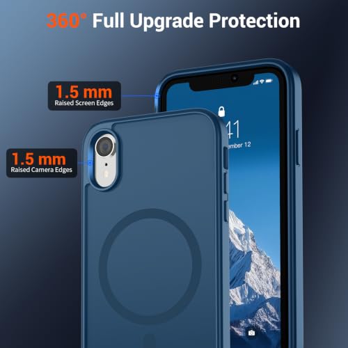 Image of SUPFINE Magnetic for iPhone XR Phone Case Deep Blue | With Screen Protector, Translucent Matte, Compatible with MagSafe, Military Grade Drop Proof, Rugged Shockproof Protective