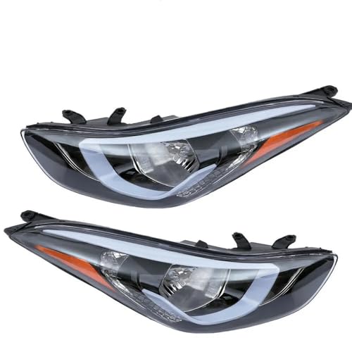 Pair of Headlights fits 2014 2015 2016 Hyundai Elantra Sedan Left and Right Headlights LED Black Housing Amber Corner Clear Lens Halogen Headlights Direct Replacement (Driver + Passenger Side)