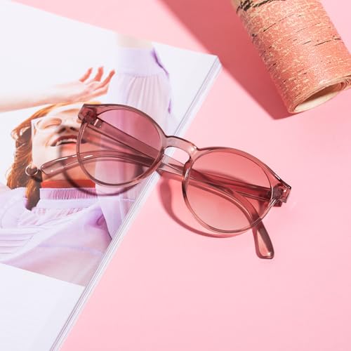 COLOSSEIN Sunglasses Womens,Pink Sunlgass,UV400 Lens Round Frame Retro Sunglasses4