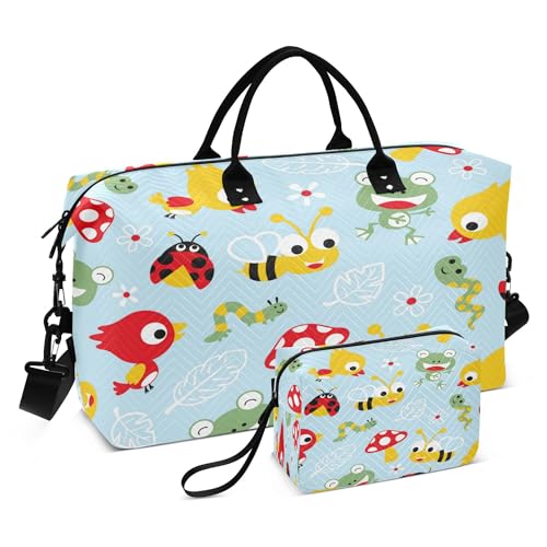 Borsone da viaggio per la notte borsa da palestra da weekender da per la con da toilette per allenamento multifunzionale cartone animato rana uccelli
