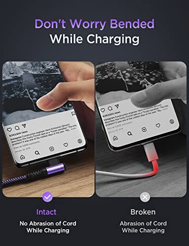 Image of AINOPE USB C Cable 60W 2-Pack 10ft Nylon Braided USB C to USB C Cable Type C Charger Fast Charging Right Angle USBC Cable Charger Cord for iPhone 16 Pro Max 15 Plus Samsung S24 S23 iPad Pro Purple