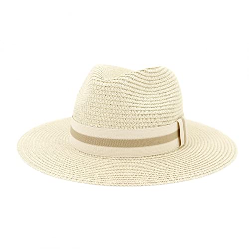 Cappello Fedora in paglia con fibbia per cintura a tesa larga floppy protezione UV Beach Panama cappello da sole pieghevole leggero vintage cappello jazz, Giallo, taglia unica