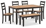 Signature Design by Ashley Gesthaven Casual Dining Table, Bench and 4 Ladderback Chairs, Seats 6, Wood, 36" W x 60" D x 30.25" H, Light Brown & Dark Brown