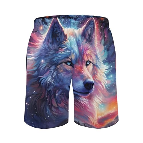 Wolf Starry Sky Mens Swim Trunks Beach Swimming Shorts with Pockets and Mesh Lining3