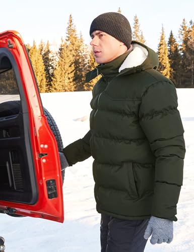 Image of BEST SOUTH Men's Hooded Winter Puffer Jacket Fleece Warm Bubble Coat Outerwear Cold Weather