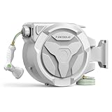 Retractable Hose Reel, 100 ft x 1/2 inch, 180° Swivel Bracket Wall-Mounted, Garden Water Hose Reel with 10 Pattern Nozzle, Auto Slow Rewind, Lock at Any Length, for Garden/Patio
