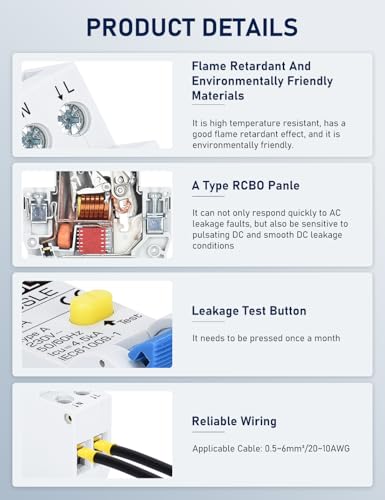 DIHOOL FI/LS Schutzschalter 16A 30mA 0.03 2-polig RCBO C16A Fehlerstromschutzschalter mit 18mm Breite | Bidirektionaler Anschluss FI LS Schalter