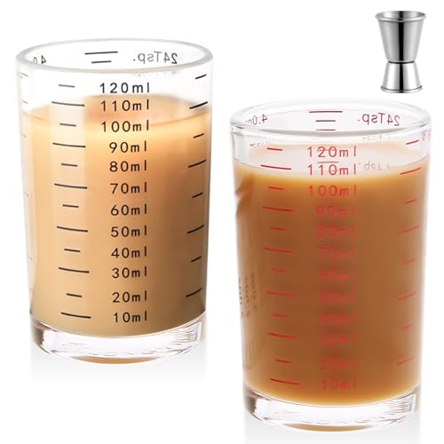 Lot de 3 verres doseurs à cocktail – 120 ml – Petite tasse de mesure – Verres à expresso – Accessoires de cocktail – Pour cuisine, bar, fête, tequila, café, ajoutez une tasse de mesure (fer)
