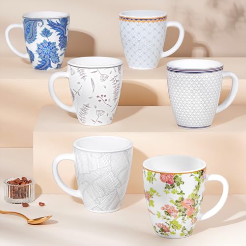 Image of Larah by BOROSIL 390ml x 2pc Opalware Starlight Tea /Coffee Mug Set, Microwave & Dishwasher Safe Embossed Design Crockery Ideal for Daily Use & Gifting