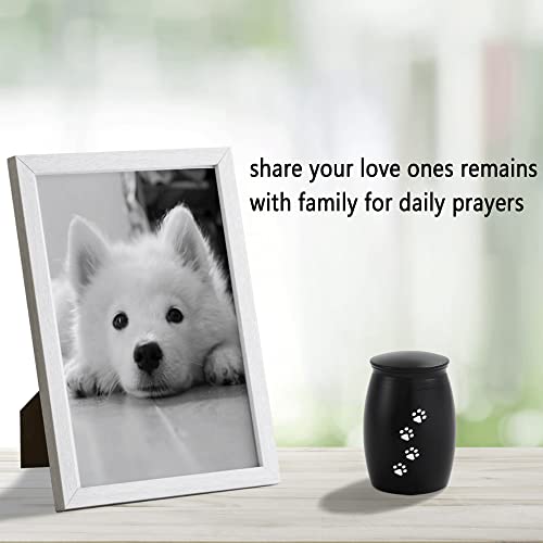 Image of Small Urns for Dog or Cats Ashes,Memorial Urn for Pet Hair /Fur | 2.67 Inches Black Mini Pet Paw Print Keepsake Urn for Ashes,Small Pet Cremation Urn(Aluminum)