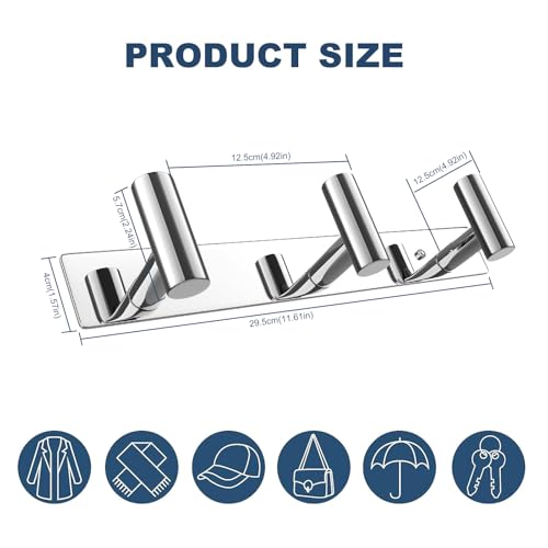 Image of VAEHOLD Hat and Coat Wall Mount Rack - Hooks for Robes, Bags, Keys, and Towels - Bathroom Towel Hanger Organizer (Polished Chrome, inchT inch Shape 3 Hooks 1 Pack)