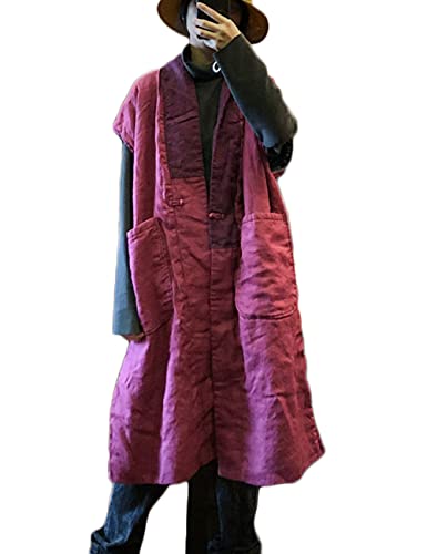 NFYM Women Autumn Sleeveless Vests Cotton Print Floral Long Vests Chinese Vintage Patchwork Waistcoat