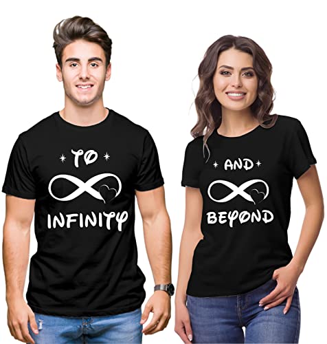 Image of Hangout Hub Men's & Women's Round Neck T-Shirt-To Infinity & Beyond-Pack of 2-Couple T-Shirts