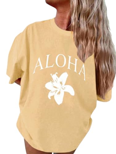 Image of SHENHE Girl's Summer Hawaiian Shirt Aloha Tropical Graphic Cute Crewneck Short Sleeve T Shirts Teen