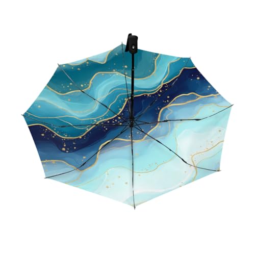Parapluie de voyage automatique et coupe-vent bleu marbré compact