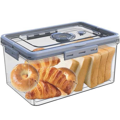 Bread Box with Digital Hygrometer,Bread Boxes with Lid and Handle,Time Recording Bread Storage Container for Kitchen Counter Airtight,Large Bread Boxes for Homemade Breads, Toast, Donut and Cookies