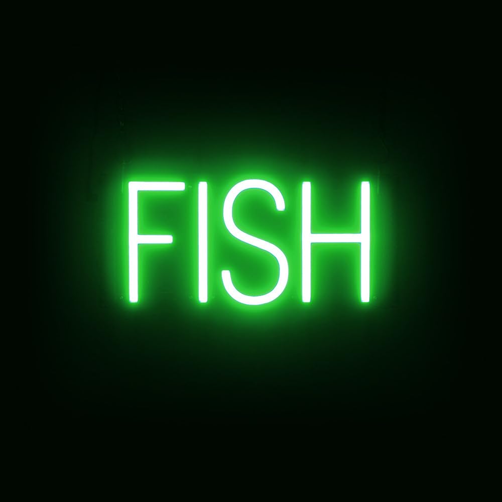 SpellBrite LED Neon FISH Sign for Business - Green, 14" x 6"
