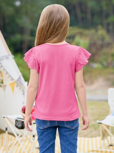 Image of Imily Bela Girls Ruffle Sleeve Shirts Crewneck Eyelet Tops 4-15 Years | Cute summer casual blouse, Soft breathable eyelet fabric with ruffle sleeves, Comfortable daily shirts for kids