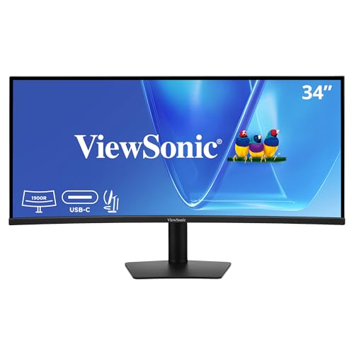 Image of ViewSonic VG3420C 34 Inch UWQHD 1440p Curved Docking Monitor, 1900R IPS Display for Immersive Home and Office Productivity, 120Hz, 96W USB-C, RJ45, HDMI, and DisplayPort Inputs