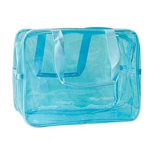 TotePrint Pochette Transparente et étanche en Vinyle pour Maquillage - Sac à Main étanche à bandoulière - Dimensions : 30 cm × 13 cm × 21 cm, Bleu, Moderne
