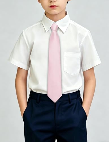 Image of Hi-Tie Pretied Boys Ties Solid Color Kids Adjustable Necktie Lapel Pin Clip Set Age 8-12 Wedding School Graduation