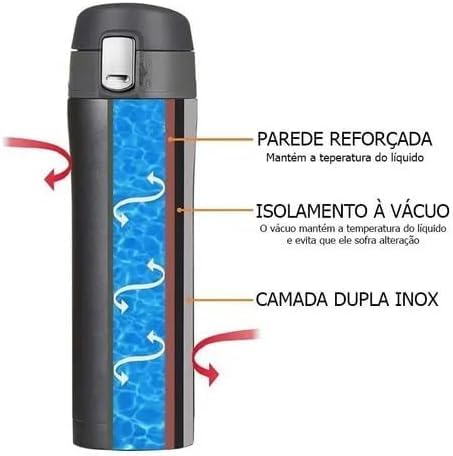 Garrafa Térmica 500 Ml Isotérmica Café Chá Água Em Aço Inox Com Tampa Premium Cor Preto