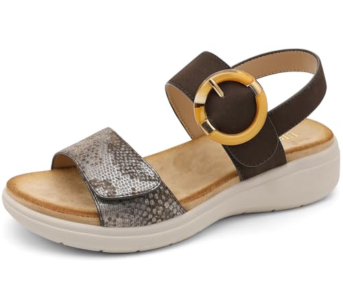 Image of UBFEN Womens Outdoor Walking Sandals Comfort Stable Low Wedge Platform | Built-in Arch Support, Shock-Absorbing Cushion Insole, Versatile Buckle Sandals for Everyday Errands,and Vacation Strolls