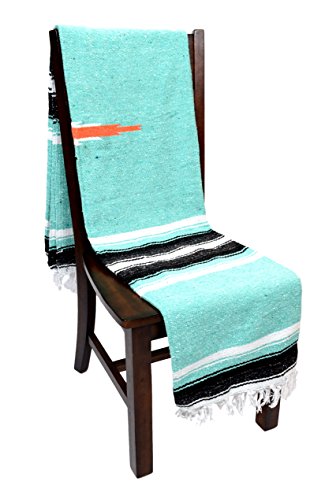 Open Road Goods Heavyweight Mexican Blanket - Mint | Mexican Diamond Yoga Blanket - Extra Thick Serape With Stripes - Mint #TOP3
