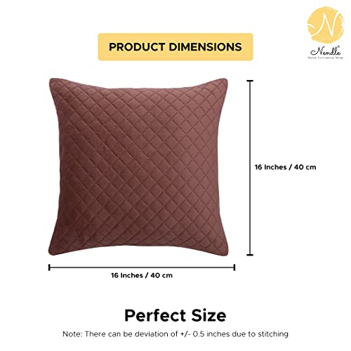 Image of Nendle Luxurious Soft Velvet Solid Color Quilted 210 TC Cushion Covers 16 Inch X 16 Inch Set Of 5 (Copper, 40 * 40 Cm)