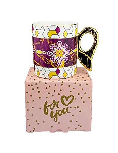 Ceramic Mug with European Style Angel Wing Handle , Coffee Cup, Elegant Sophisticated Ceramic Cup Sturdy Coffee Mug Drinkware for Home and Living Kitchenware. 220mL (Pink)