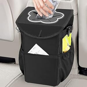 MOSFiATA Car Bin, 10L Car Rubbish Bin with Lid, Foldable and Waterproof Liner, Portable Car Trash Can Oxford Cloth Side…