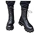 Men's Leather Platform Combat Boots Fashion Side Zipper Lace Up Chunky Lug Sole High Top Motorcycle Boots Comfort Waterproof Non-Slip Ankle Booties (Black, 8.5)
