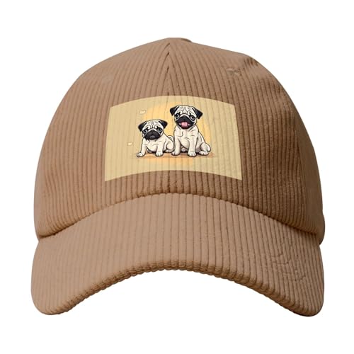 YYHWHJDE Gorra de béisbol de moda beige para hombres y mujeres, de pana, divertida imagen de carlino y cachorro, caqui, Talla única