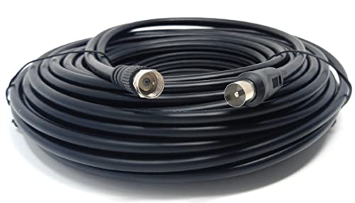 DRUT 20m RF TV Aerial Male to F Type Connector Male Plug Coaxial Coax Cable, Lead, 75 Ohm, 3C-2V 20m Black Nickel Conectors