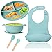 Vajilla para bebé de silicona con ventosa antideslizante, Set de 5 utensilios de aprendizaje infantil (Azul coral)