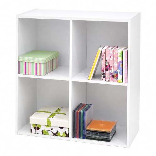 Kings Brand Furniture White Wood 4 Cube Organizer Storage Bookcase