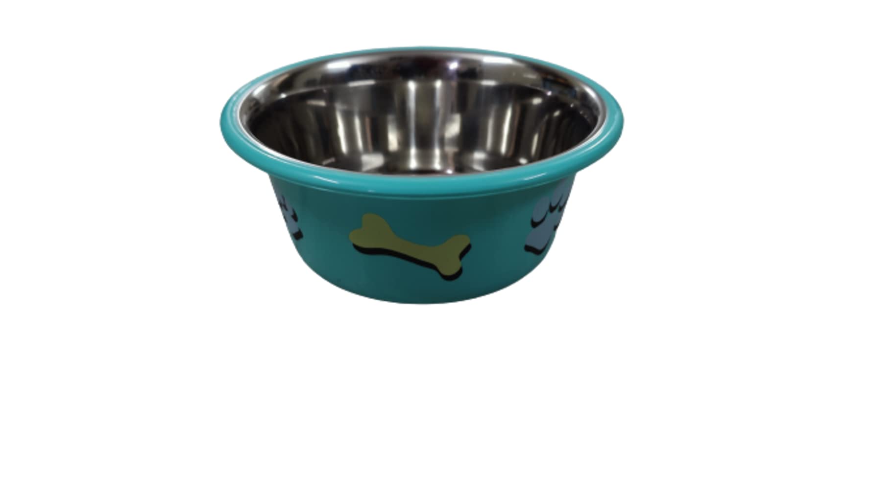 Elton Paw & Bone Cutie Bowls (Green) Export Quality Inside High Gloss Finish Stainless Steel Outside Colorful PP for Feeding Dogs/Cats (Medium 0.85 L)