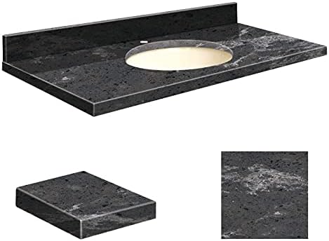 Transolid Q4922-6E-A-B-1 Quartz 49-in x 22-in Bathroom Vanity Eased Edge, Single Faucet Hole, Milky Way Top, Biscuit Bowl