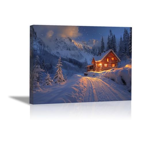 Art sur toile maison sous la neige DunPei 30x50cm encadrée pour salon
