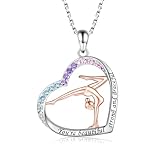 Gymnastics Necklace Sterling Silver - Gymnast Heart Pendant Inspiration Sport Ballerina Jewelry Gift Birthday Christmas