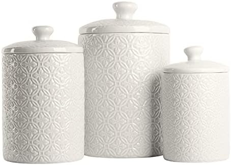 10 Strawberry Street Embossed Ceramic Kitchen Canister Set, Set o...